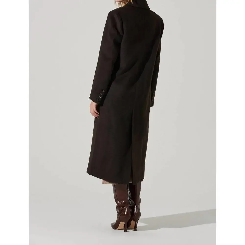 NEW ASTR morana double breasted duster coat in dark brown - Picture 2 of 3